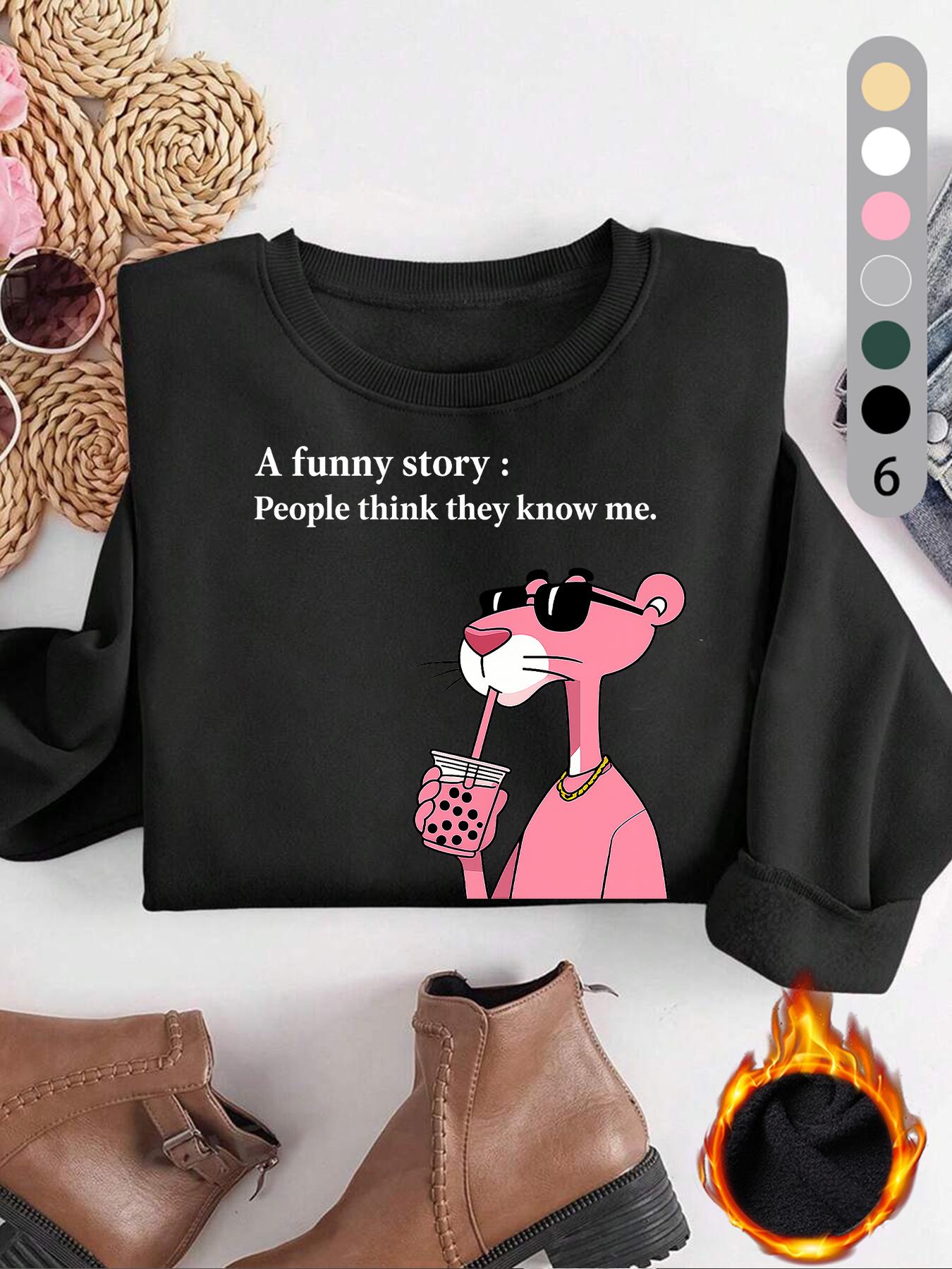 Women's Panther Print Sweatshirt, Casual Vintage Washed Cotton Long Sleeve Pullover, Fitted Round Neck Sporty Style, Fall Winter Fashion