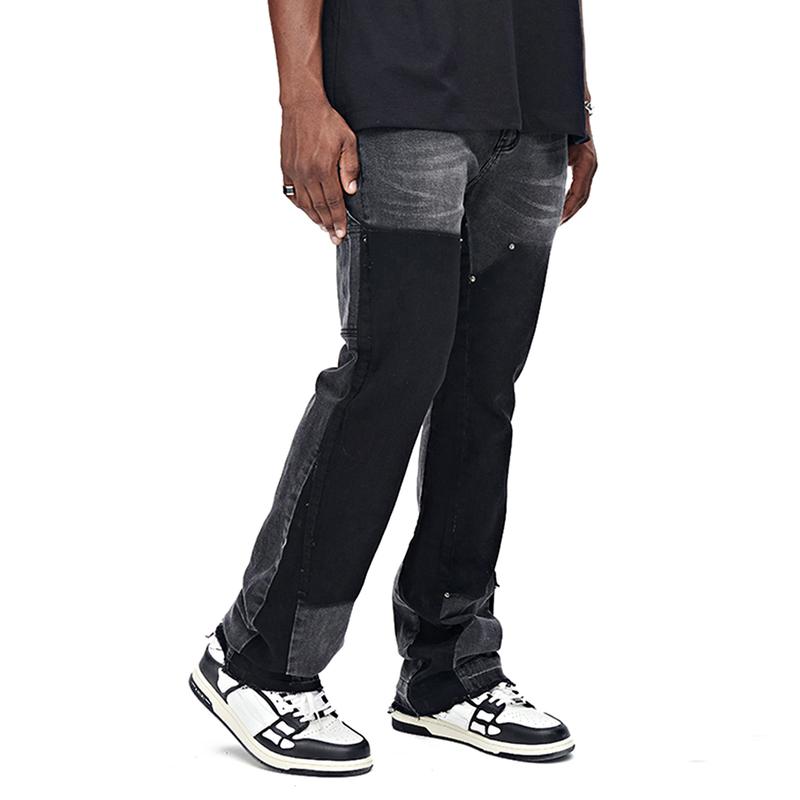 GINGTTO Men's Stacked Flared Jeans Relaxed Bootcut Patchwork Streetwear Straight Leg Stretch Denim Pants