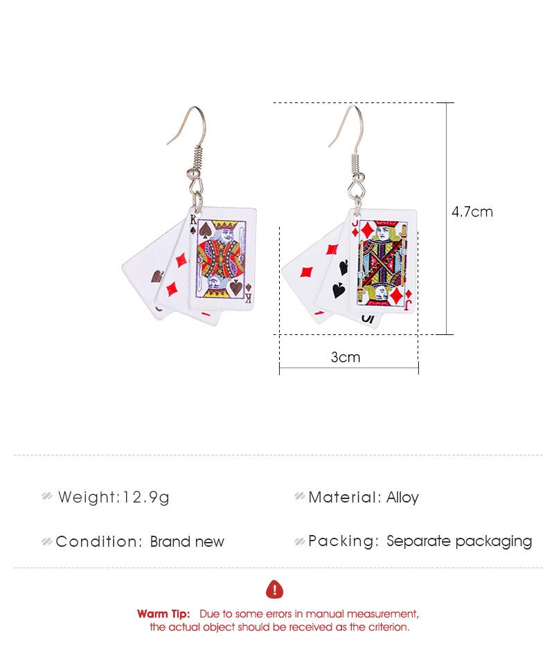 Unique and cool fun realistic earrings, minimalist style internet celebrity accessories, creative handmade quirky playing card earrings