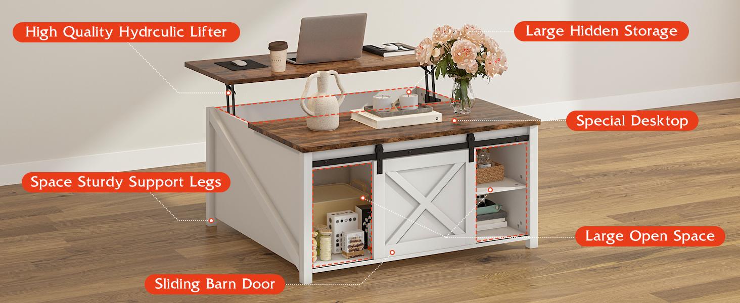 PUKAMI Lift Top Coffee Table with Storage, 31.5" Farmhouse Coffee Table for Living Room, Square Coffee Tables with Large Hidden Storage and Sliding Barn Doors PUKAMI Lift Top Coffee Table with Storage, 31.5" Farmhouse Coffee Table for Living Room, Square Coffee Tables with Large Hidden Storage and Sliding Barn Doors