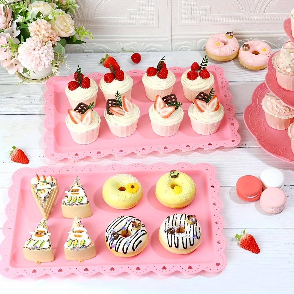 2pcs Plastic Display Trays, Home Fruit Food Tray, European Style Cake Stand, Rectangular Plates, Cupcake Dessert Dish, Party Wedding Snack Plate, Salad Serving Plates