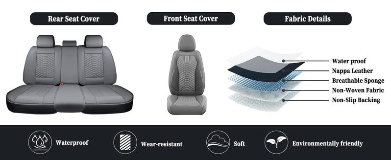 【COVERADO】 5 seats Nappa Leather Car SeatCovers Full Set Waterproof Protector DurableCushioned,Universal Fit for Sedan SUV Pick-upTruck,Automotive, Anti-Slip and Backseat LuxuryPremium Deluxe【8846BK 5seat】 custom seatcover leather seat covers