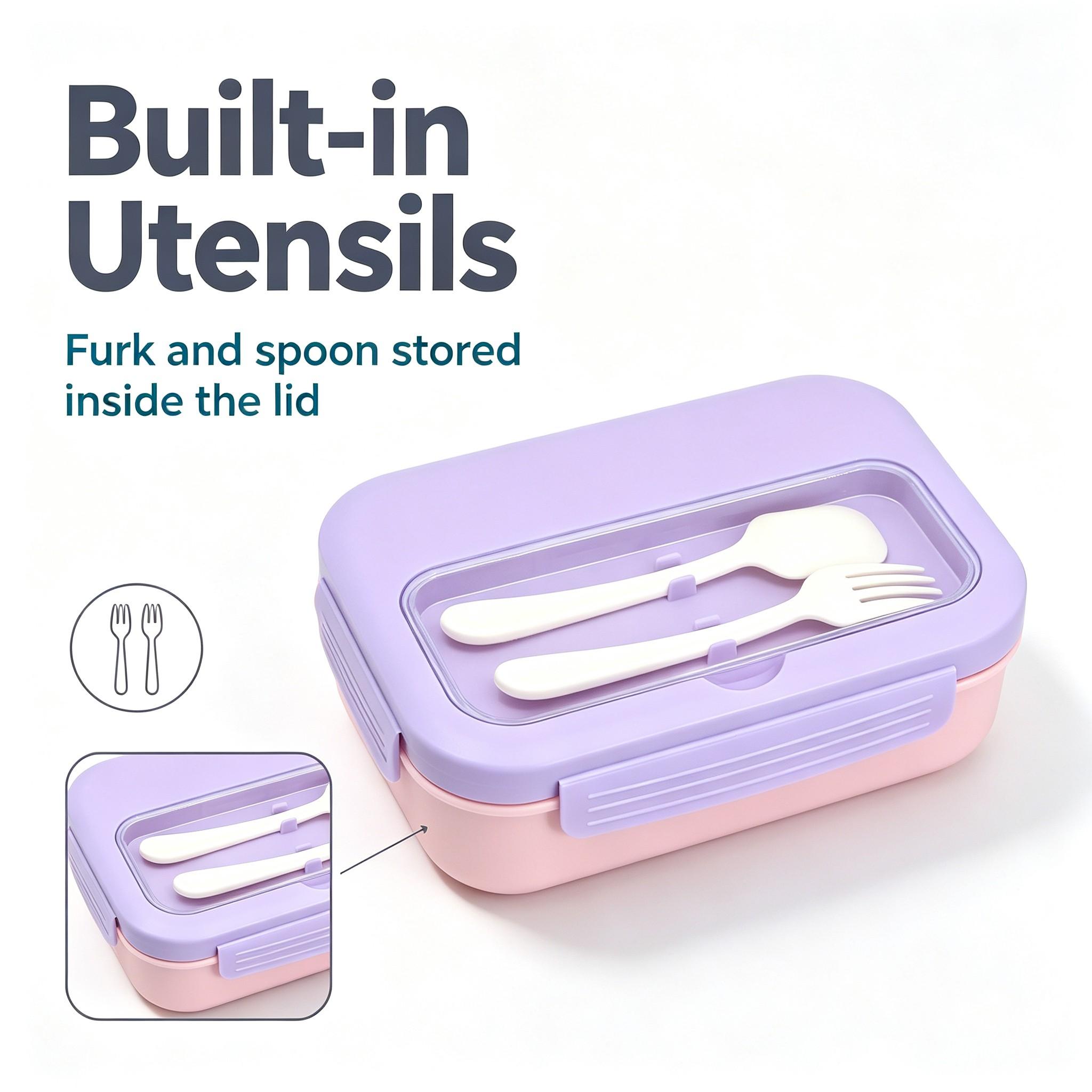 Bento Box for Adults Kids, 1200ML Leak‑Proof 2/3 Compartments Lunch Box with Built‑in Utensils, Fork, BPA‑Free Microwave‑Safe Food Container for Work School Picnic