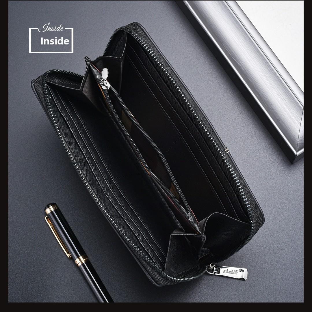 2026 New Men Leather Wallet Long Zip Around Multi Card Slots Large Capacity RFID Blocking Slim Billfold Money Clip Holder Fashion Designer Wallets for Men Gift Box