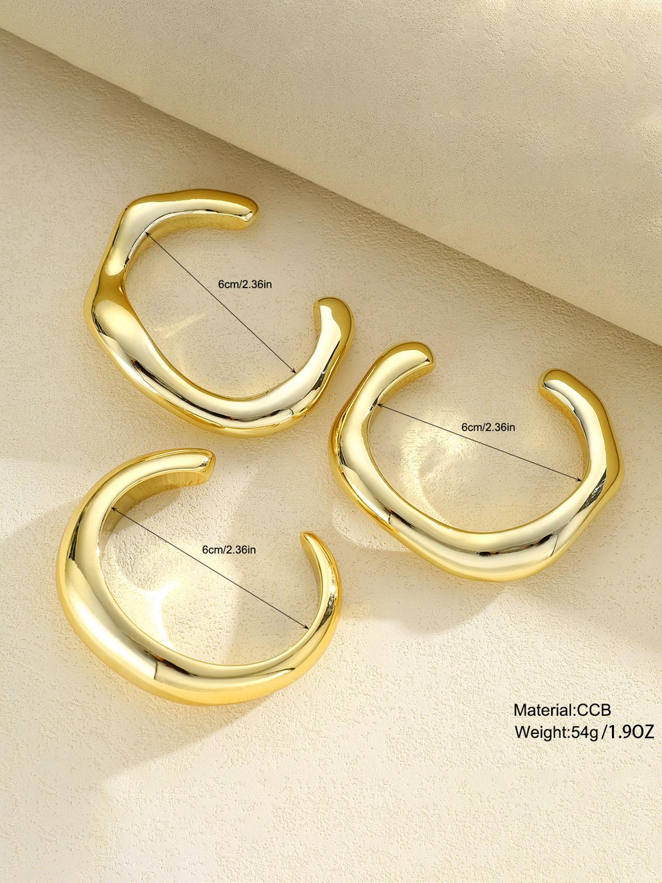 3-Piece Vintage Elegant Fashion Casual Minimalist Wide Wave Arc Ccb Resin Lightweight Open Bangle Set for Women, Perfect for Daily Wear, Parties, Weddings