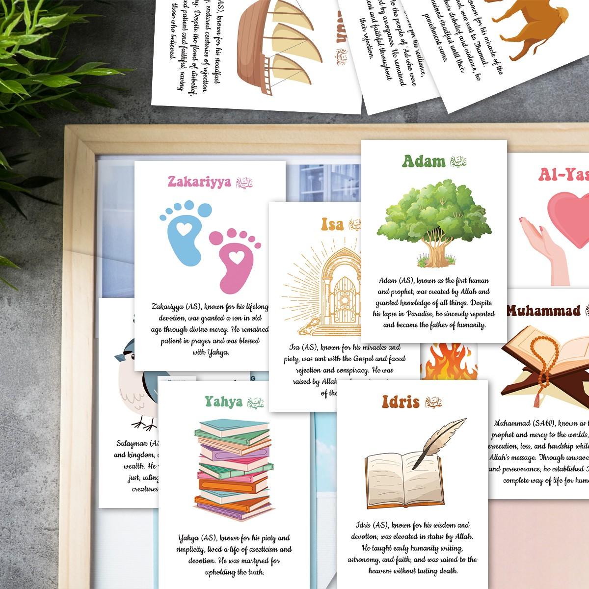 25pcs Islamic Prophet Flashcards, Visual Stimulation Cards, Islamic Figure with Illustrated Scenes, Educational Material for Home Schooling & Muslim Education, Gifts for Family, Friends for Collection or Worship During Ramadan and Eid