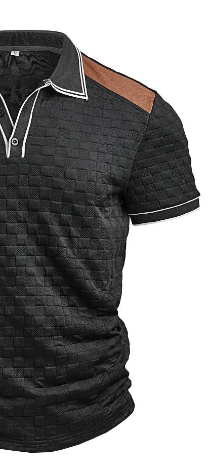 Men's Spring New Fashion Checkered Polo Shirt, Colorblock Design, Daily Commute Wear, 100% Polyester Fiber, Durable Fabric