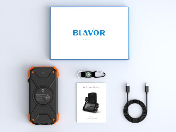 BLAVOR Solar Charger Power Bank, Portable Wireless Charger with 20W Fast Charging, USB-C Function, Dual Flashlight for Camping