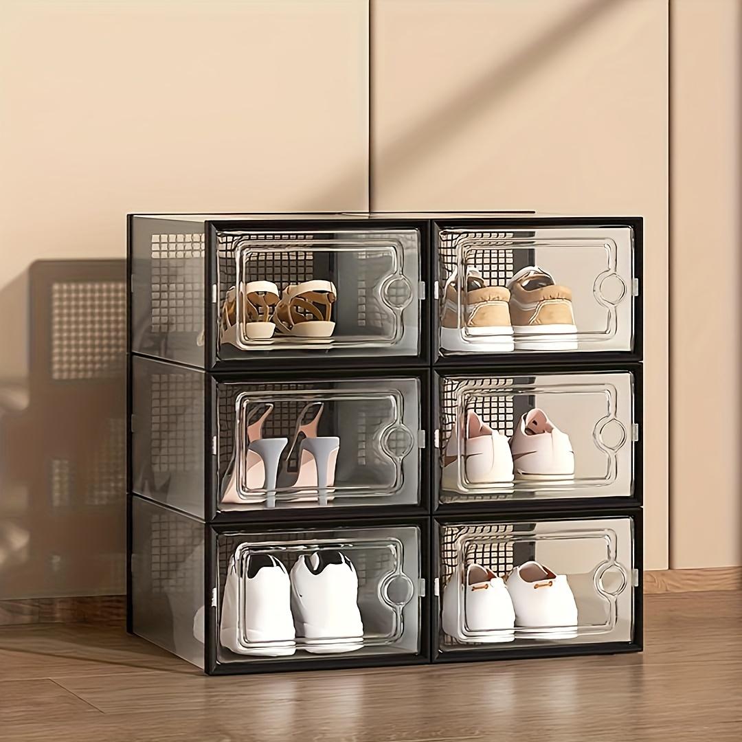 6/12/18/24-piece set, sturdy and transparent shoe box with lid, stackable plastic shoe rack. Waterproof design, space-saving, suitable for all types of shoes, ideal for entrance hall, shoe rack, and shoe cabinet storage, Closet Organizer, Clear Shoe Boxes