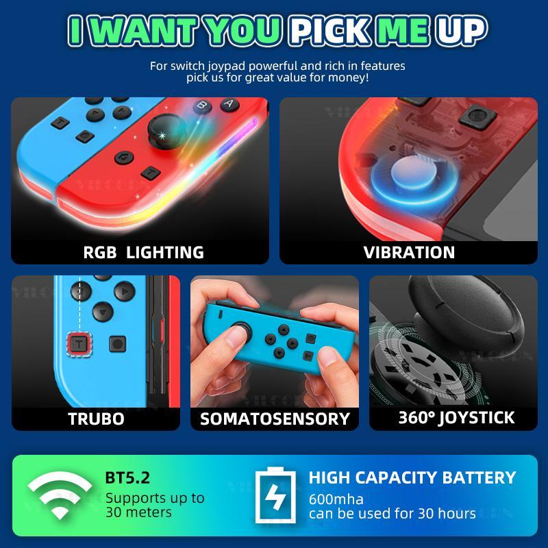 VILCORN Controller for Nintendo Switch OLED/Lite, Wireless Dual Gamepads with Wake-Up Vibration, Wireless Game Controllers, Bluetooth-compatible Game Controller for Switch Lite & OLED Host, Switch Accessories