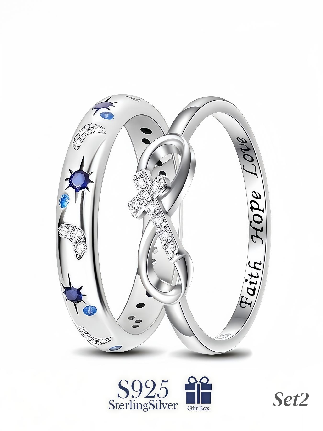 925 Sterling Silver Fashion Star & Moon Design Ring, Fashion Jewelry for Party, Daily Clothing Decor, Trendy All-match & Exquisite Jewelry for Birthday Gift