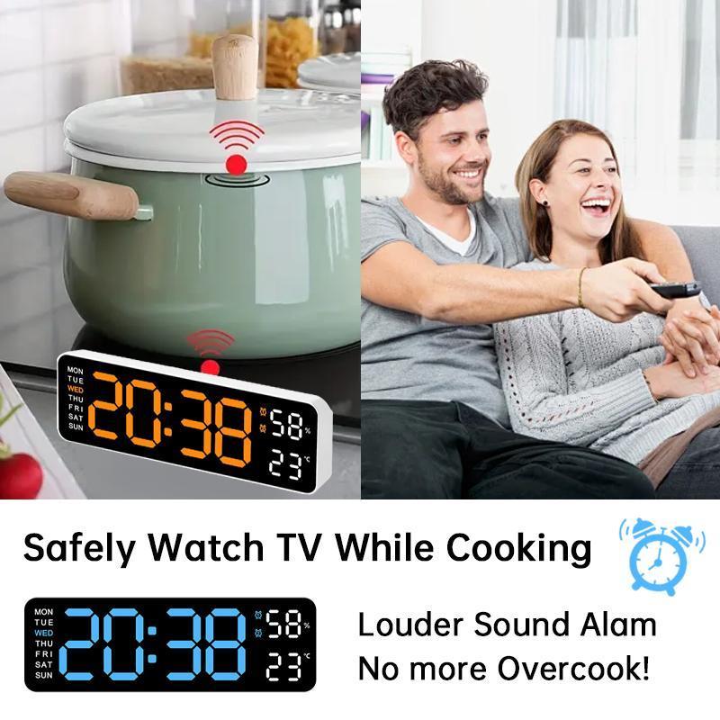 【TikTok Hot Seller】Decorative LED Digital Wall Clock - Bedroom Alarm with Temperature, Countdown Timer, Auto Dimming & Snooze - 12/24H Display,for Home, Office & Dorm,USB & Battery Charging,Large Screen Wall Clock,Multifunctional Alarm Clock Gift