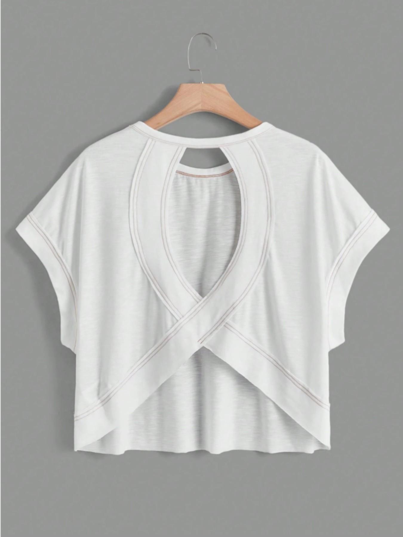 Women's Cut Out Back Batwing Sleeve Tee, Stylish Fashion Top, Unique Design, Minimalist, Perfect for Casual Wear, Comfortable & Trendy