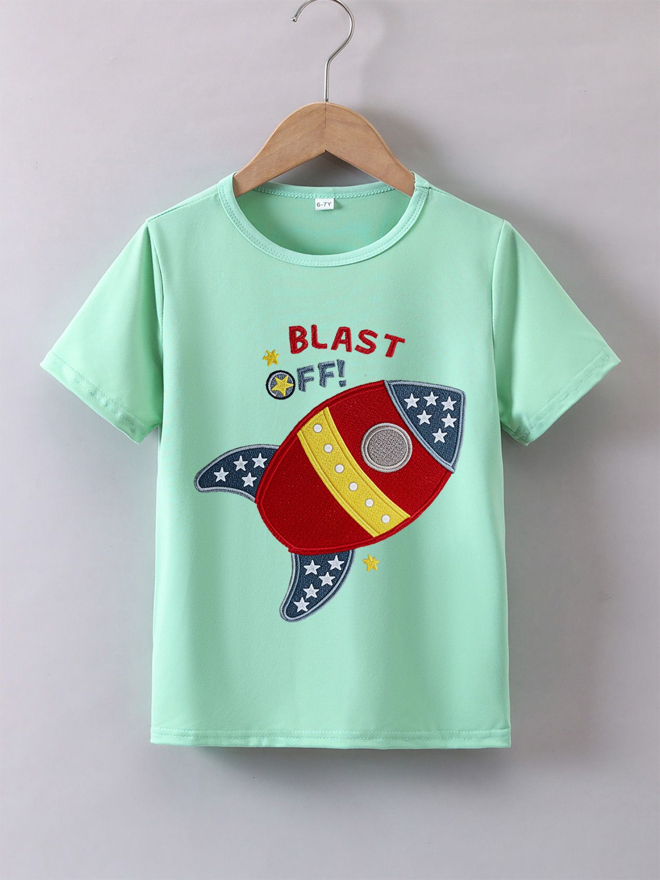 Boys' Summer Breathable & Comfortable "Space Rocket" Cartoon Print (3-12Y) Casual Sports T-Shirt