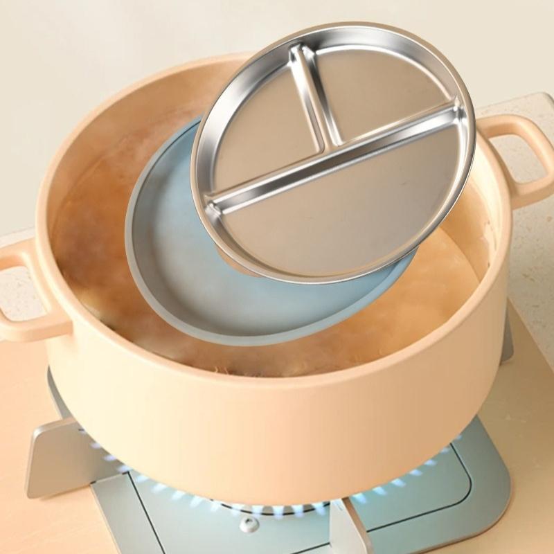 Stainless Steel Plate Children's Supplementary Food Tableware Silicone Suction Cup Anti-drop Insulation Food Grade Grid Plate