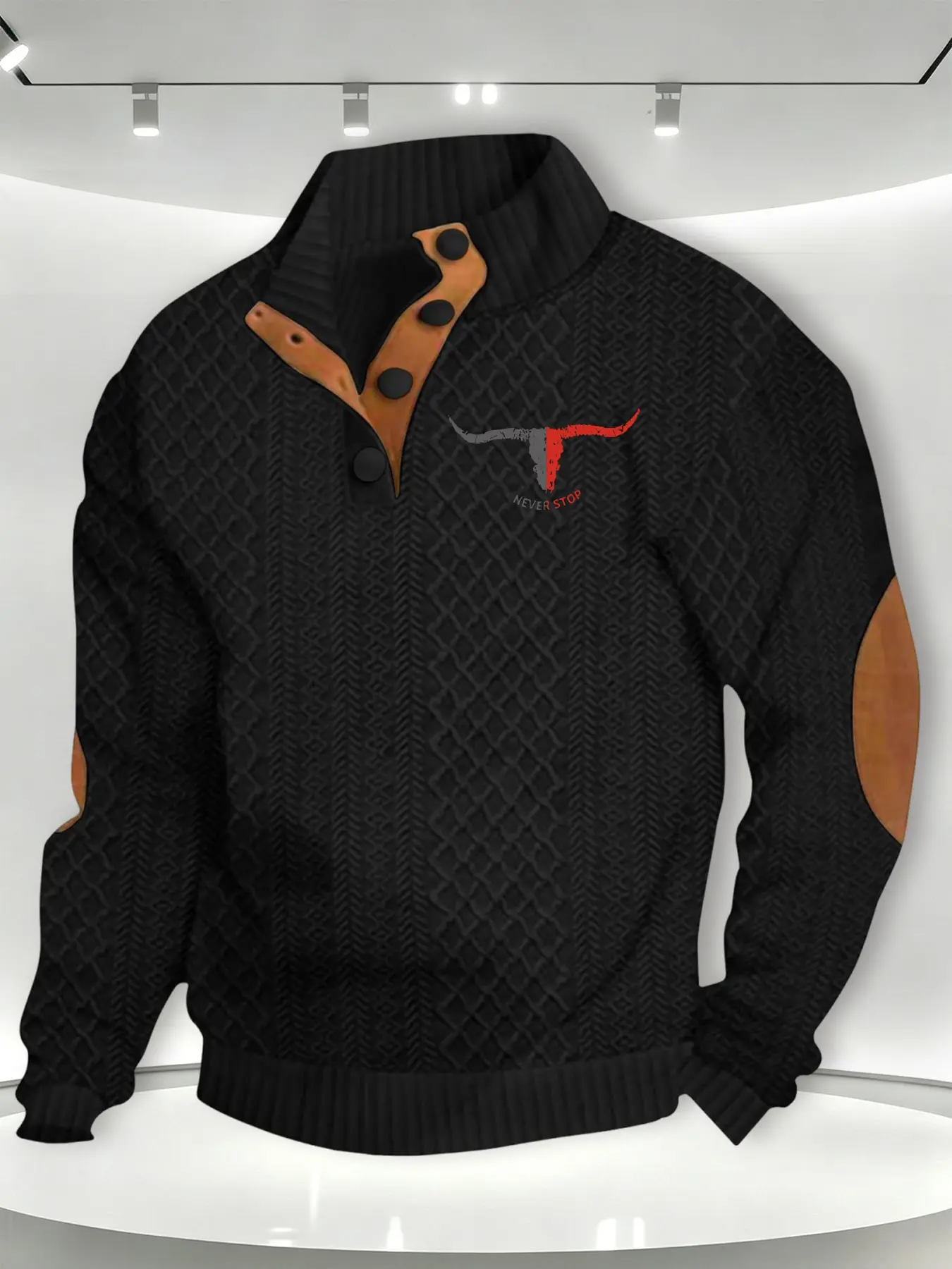 Men's Loose-Fit Knitted Top, Casual Letter Pattern, Fall & Winter Warm Hoodie, American Retro Style, Durable Pullover Sweater