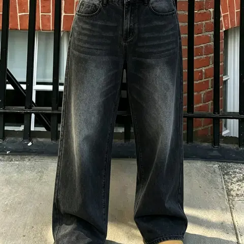 Men's Fashion Streetwear Jeans, Casual Loose-Fit Wide-Leg Long Jeans, Zipper, Plain, Gift for Husband, Boyfriend, Multiple Colors Available