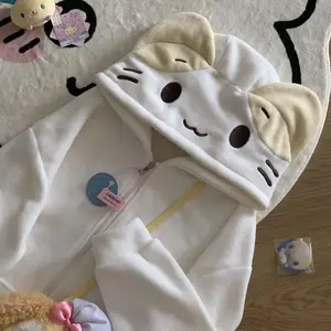 Casual Cartoon Deeptown Kawaii Lolita Style Women Fleece Hoodies Cutecore Oversize Japanese Soft Girl Zipper Sweatshirt Cardigan