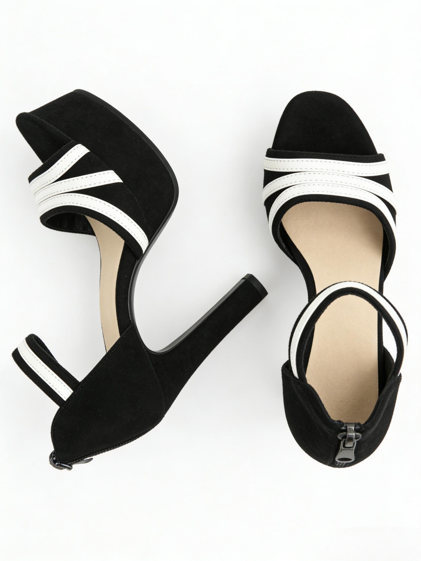 Black Velvet Platform Heels for Women | Contrast Strap Ankle Strap Sandals | Non-Slip Comfy Dress Heels for Party Club