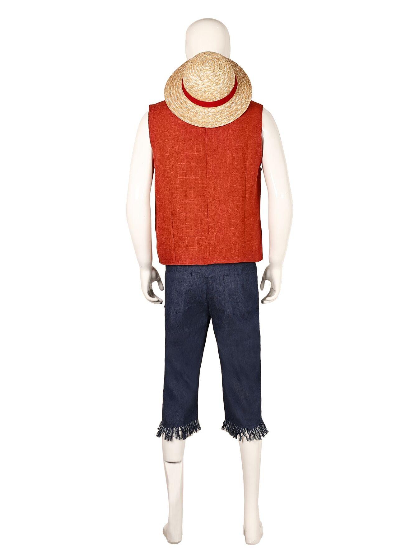 Luffy Cosplay Monkey D Luffy Costume Red Vest Shorts Hat Rope Anime Outfit Adults Men for Halloween Party