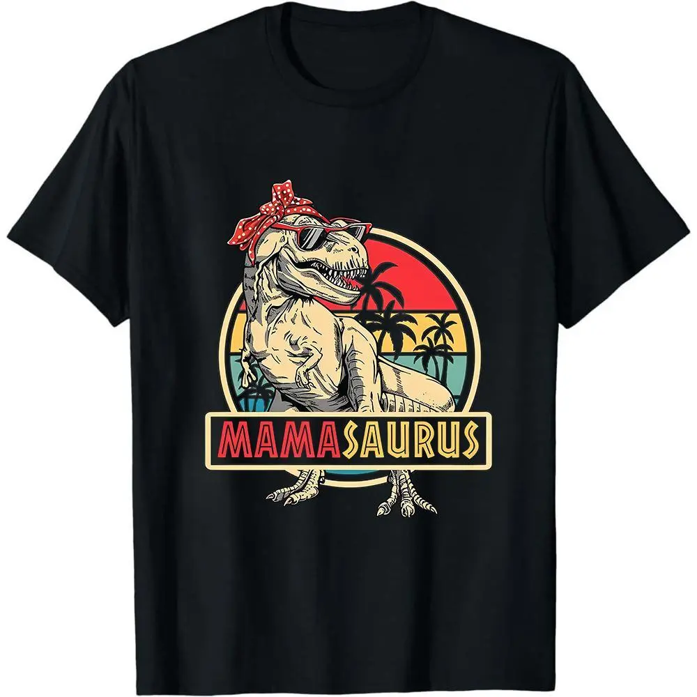 Women's Cotton Seamless Fit Mamasaurus T-Rex Dinosaur Family Matching Print T-Shirt - Short-Sleeve Crew Neck Smooth Casual Top for Spring, Summer, Shortsleeve, Loose, Tshirt, Ribbed, Baggy, Foldable Tee, Knit, Fabric, Graphic Print