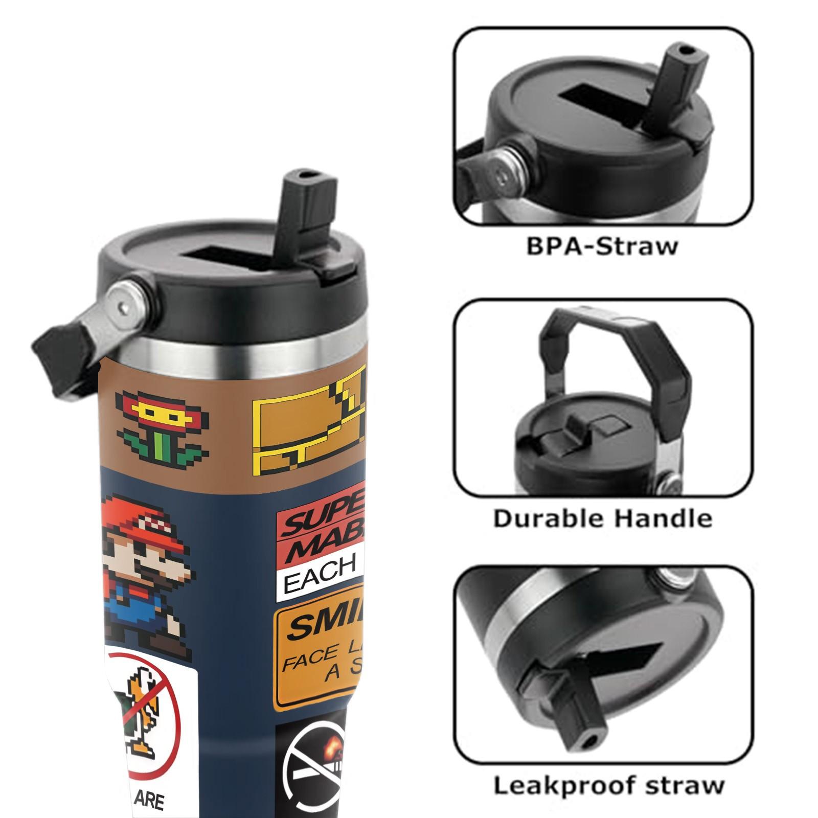 1 Pc Insulated Mug 30oz Skinny Tumbler With Handle And Lid, Double Wall Vacuum Cup, Leak Proof Thermal Mug, Keeps Hot 12 Hours Cold 24 Hours, Retro Gaming Style Travel Mug For Coffee Tea, Gift For Men Women Holiday Daily Use