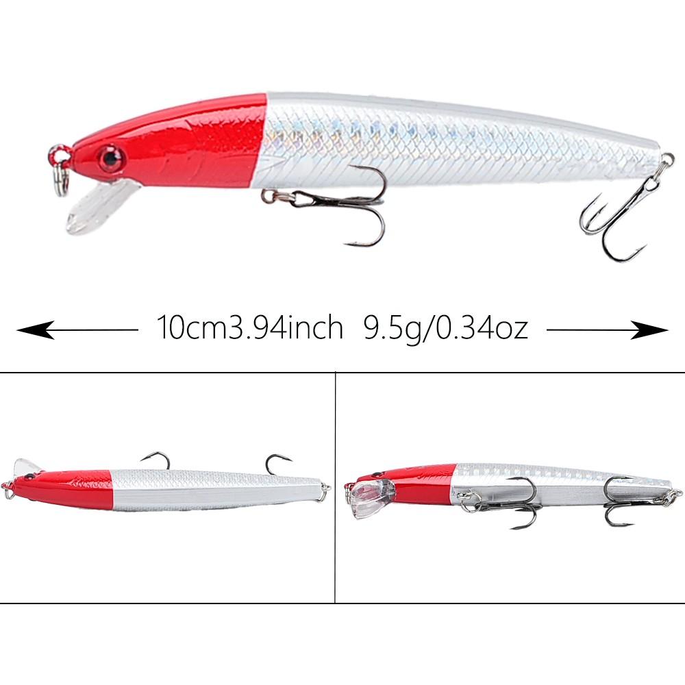 10pcs Premium Minnow Fishing Lure Set, Fishing Lure Kit, 3.94in/0.34oz Durable ABS Body, for Sea & Carp Fishing