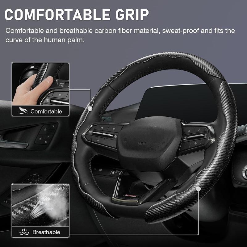 Canvcle 3 Piece Carbon Fiber Steering Wheel Cover, Car Steering Wheel Cover for Men/Women, Anti-Slip, Comfortable Grip, Durable, Universal for 99% Car Interior Accessories
