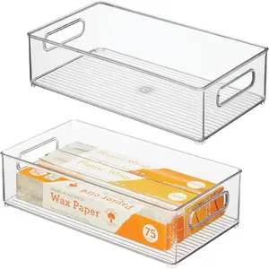 Stackable Fridge Bin - Storage Bin for Freezer or Pantry, Set of 2, Clear, Made in USA