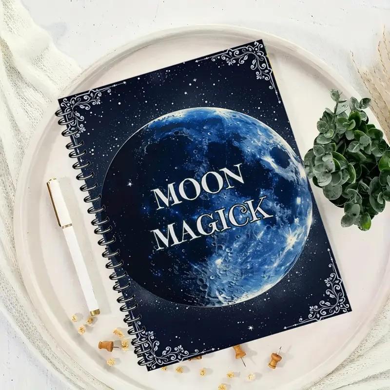 Witchcraft Practitioner Moon Magic Planner Book, Vintage Astrology Spellbook with Lunar Phase Tracker, Divination Rituals, A5 Notebook