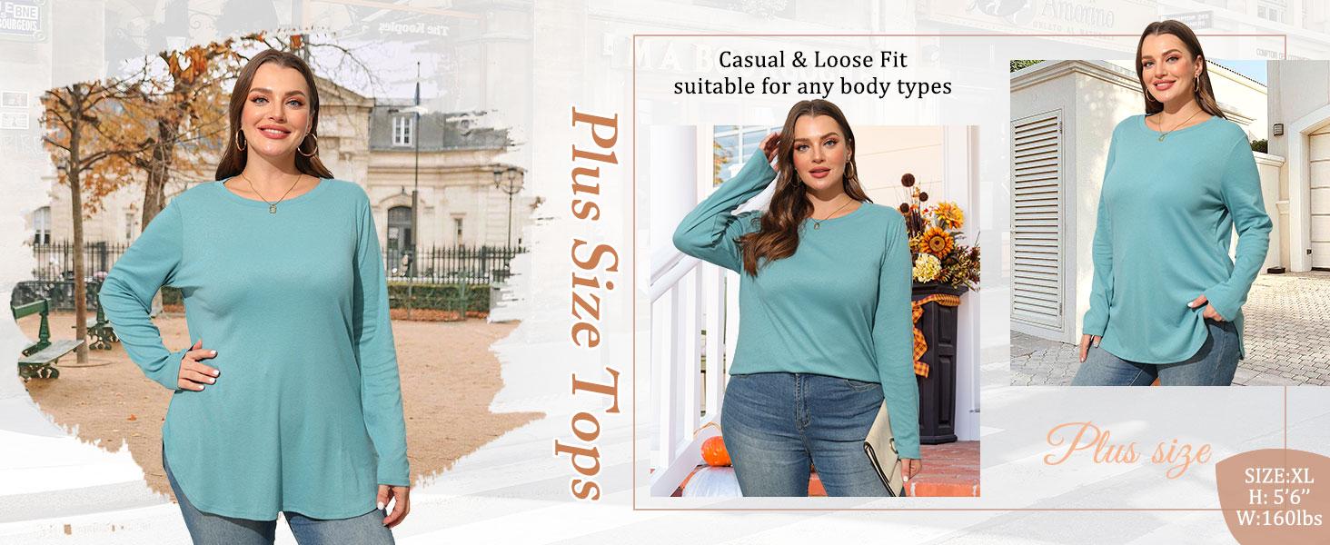 WIHOLL Womens Long Sleeve Round Neck Shirts Side Split Basic Loose Tunic Tops Casual 2025 SpringStatements