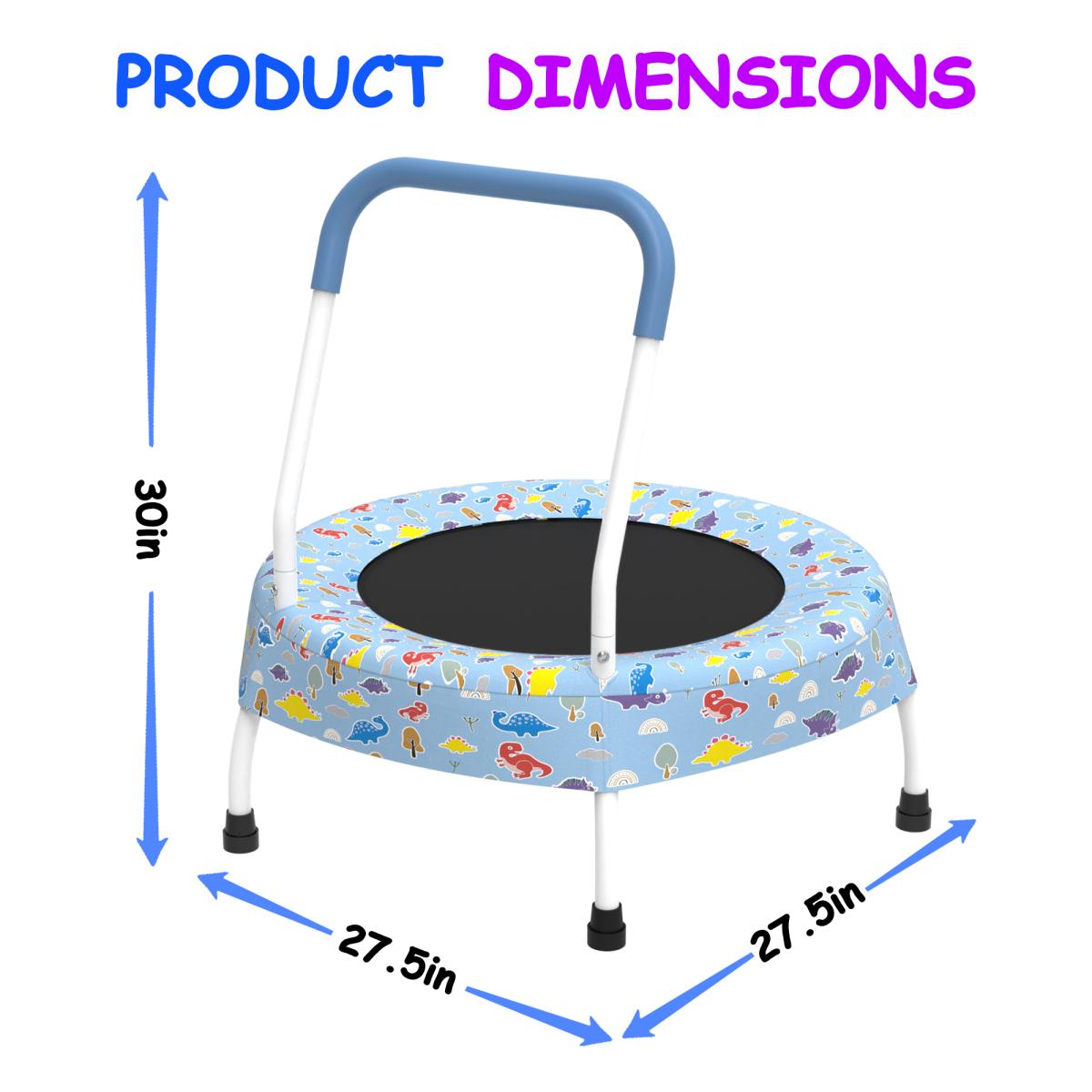 28‑Inch Mini Trampoline with Handle, Spring‑Free Bungee Bouncer for Indoor Outdoor Home Use, 55LBs Capacity – Printed Blue