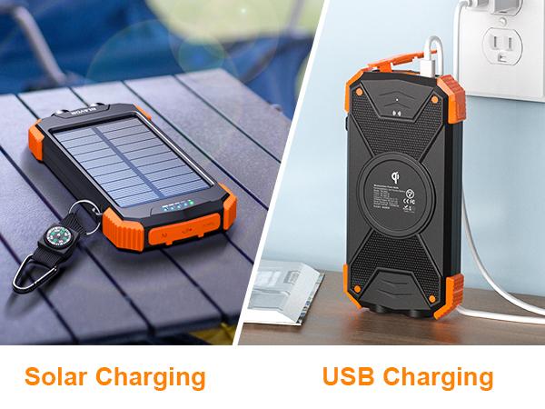 BLAVOR Solar Charger Power Bank, Portable Wireless Charger with 20W Fast Charging, USB-C Function, Dual Flashlight for Camping