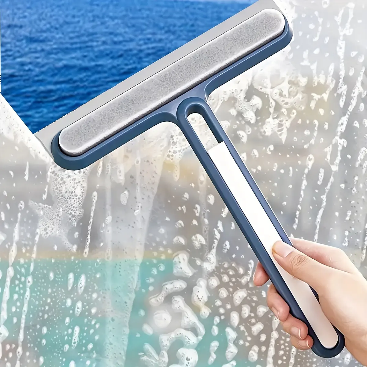 4 in 1 Window Squeegee & Cleaning Brush, Dual-Sided Glass Cleaner for Shower, Car, Screen, Window Cleaning Tool