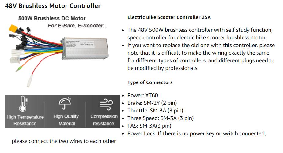 Brushless DC Motor Controller 36V 500W 25Amp Electric Scooter Bike Controller 9 Mosfet Square Wave Controller