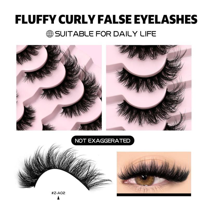 Fluffy Wispy False Eyelashes, 10 Pairs Cat-Eye Strip Lashes Natural Curly Faux Mink Eyelashes, 3D Effect Reusable Eyelash Extensions, Lightweight Volumized Eye Makeup Tool for All Season Daily Party Wedding Makeup, Beginner-Friendly False Lashes
