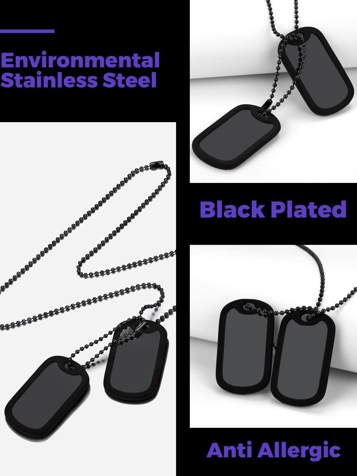 U7 Two-Pieces Silicone Dog Tag Pendant Necklace For Unisex Stainless Steel Military Card Necklace U7 Two-Pieces Silicone Dog Tag Pendant Necklace For Unisex Stainless Steel Military Card Necklace