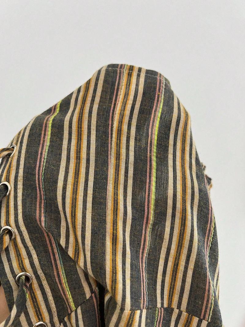 1 Piece Retro Striped Waist-Cinched Shirt Set | Euro-Hong Kong Style | Deep V Drawstring + Slim-Fit Silhouette | Elegant Pick for Daily Commute / Coffee Dates / Valentine's Day