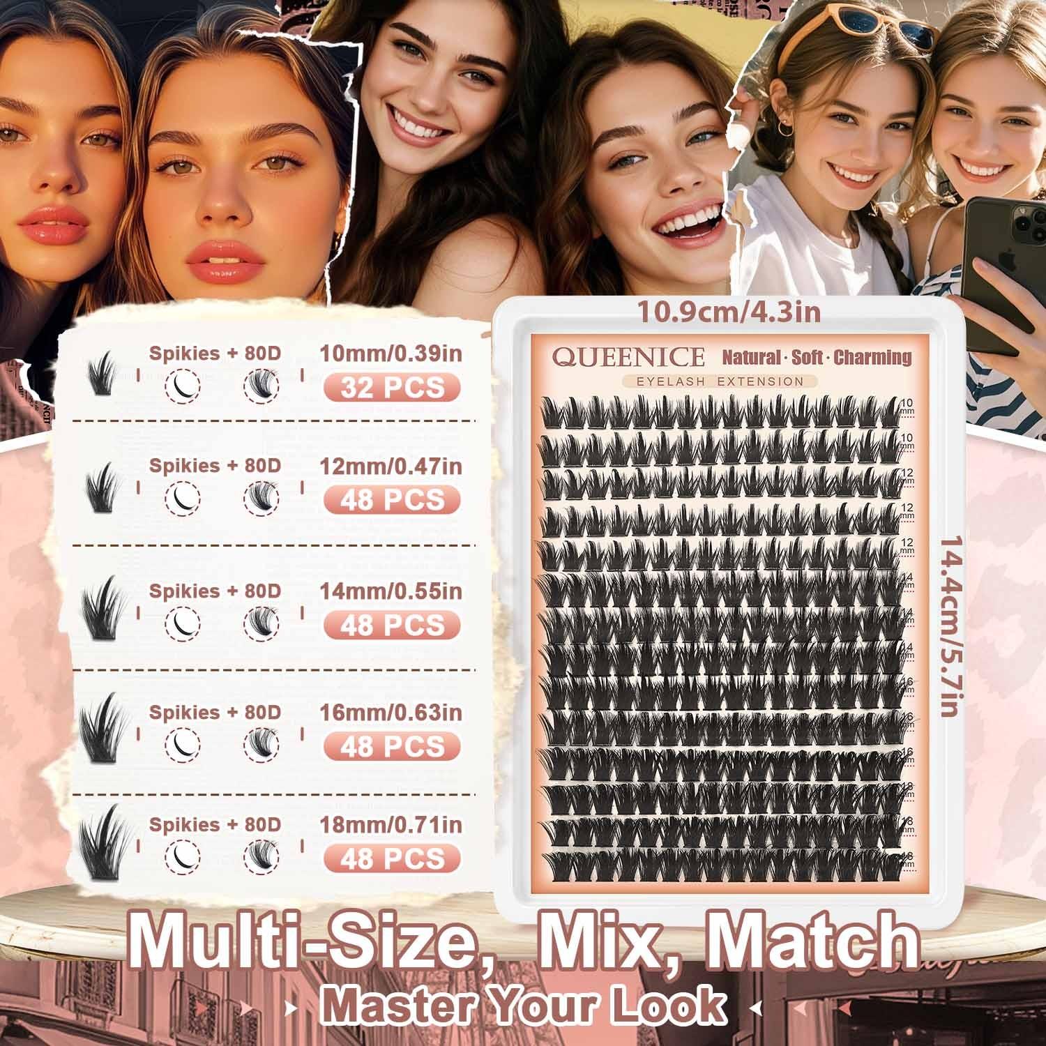 Spiky False Eyelash Extension Kit 80D Spiky Cluster Lashes, D Curl Manga Cat Eye Lash Extensions, 10-18mm Mixed Length Wispy Individual Lash Clusters, Soft Lightweight Reusable False Eyelashes, Diy Volume Eyelashes, Easy Pick Up, No Layering