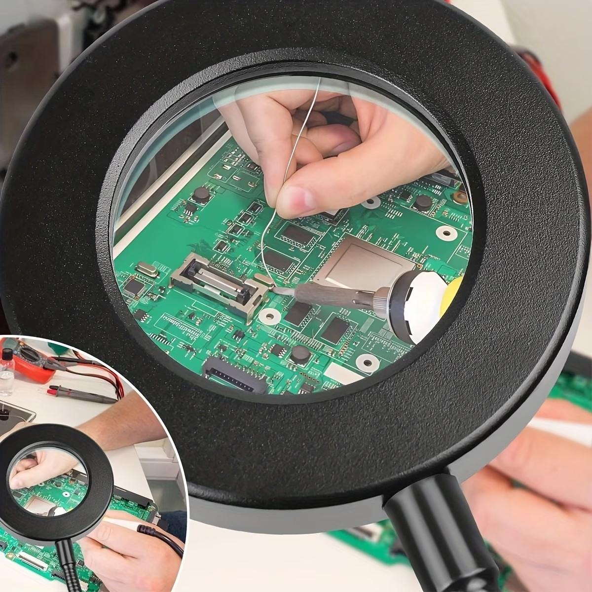 A Magnifying Glass with 5X Magnification And Light, a Desktop Magnifier with Base, 3 Adjustable Lighting Modes, And an LED Lamp Suitable for Working in Bed, Crafting, Repairs, Available in 3 Colors for The Magnifying Desk Lamp