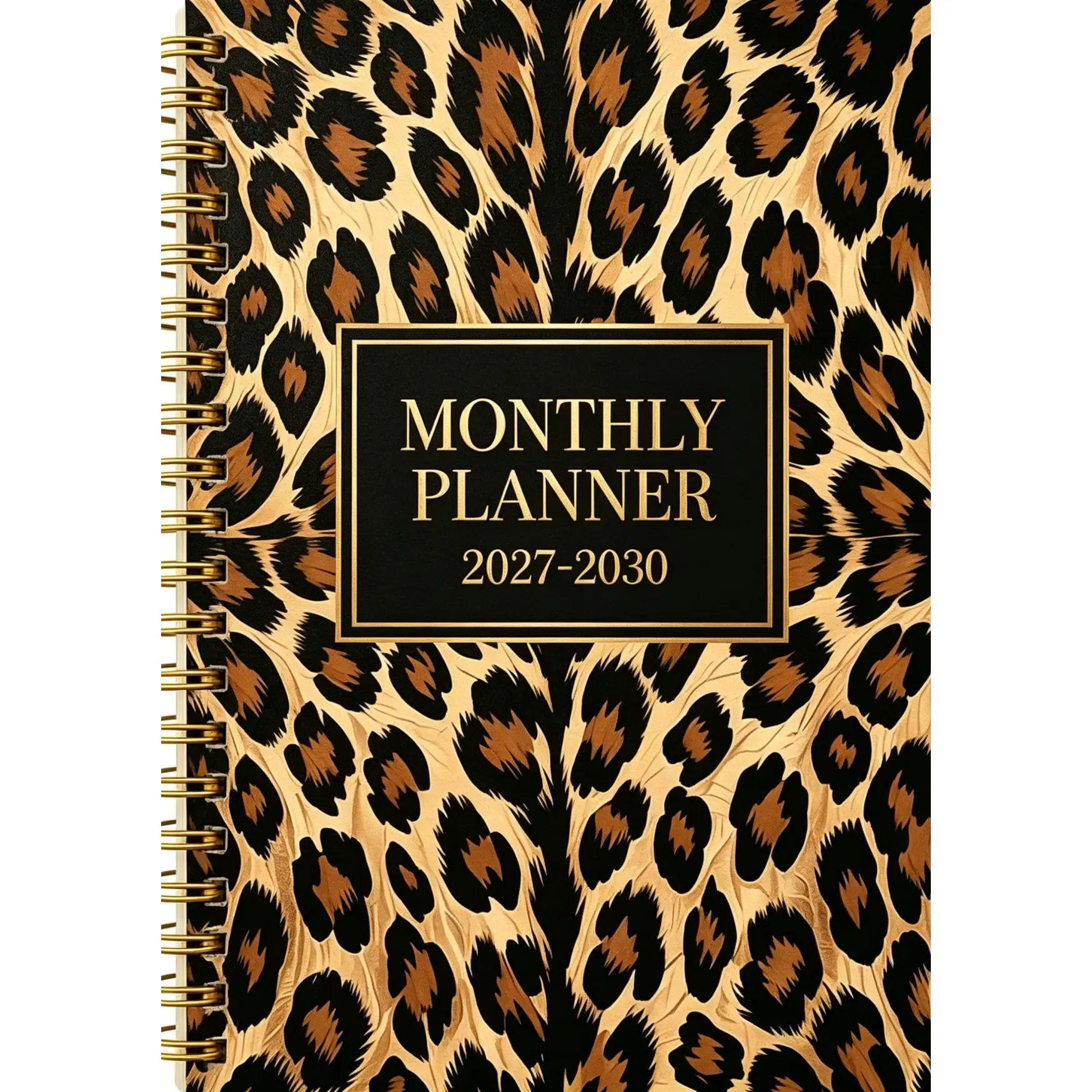 2027-2030 Monthly Planner Spiral Bound, 4 Year Calendar Planner Notebook, Leopard Print Cover Stylish Agenda Book, Monthly Schedule Organizer Journal for Women, Cool Girl Aesthetic Planner, Office Supplies New Year Resolution Christmas gift