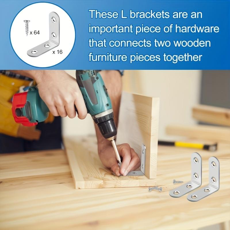 16Pcs. Stainless Steel L-Bracket Set, 3.99x3.99 cm/4.99×4.99cm 90-Degree Right Angle with Screws for Wooden Shelves, Chairs, Tables, Dressers, Furniture Assembly