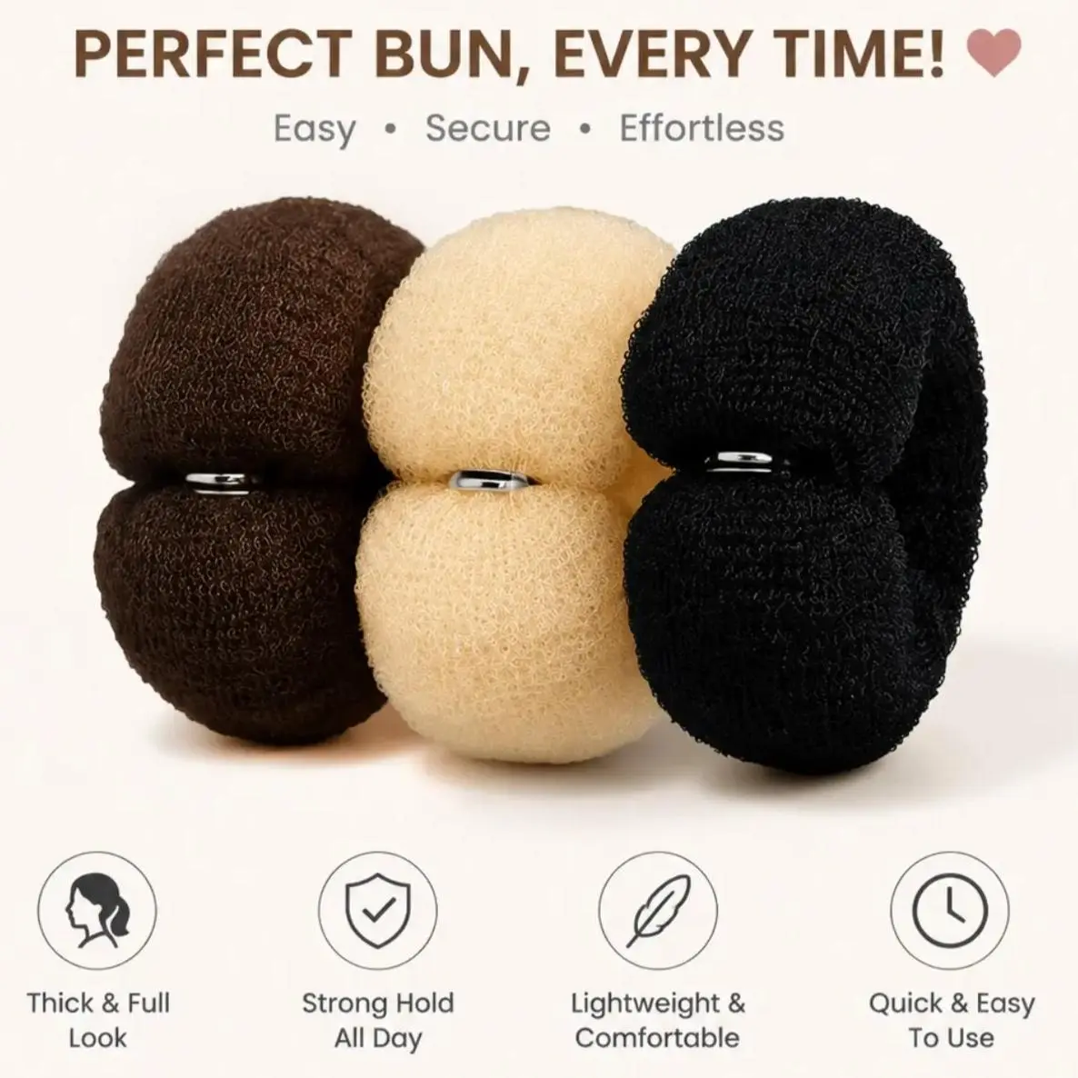 3pcs Hair Bun Pads, Versatile Hair Bun Supporter for Various Hairstyles, Donut Hair Bun Holder, Donut Shape Design, Hair Clips, Hair Accessories
