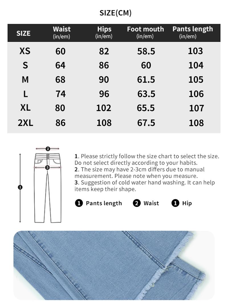 Women's Bell Bottom Flare Jeans Mid Rise Denim Pants Destroyed Raw Hem Denim Pants