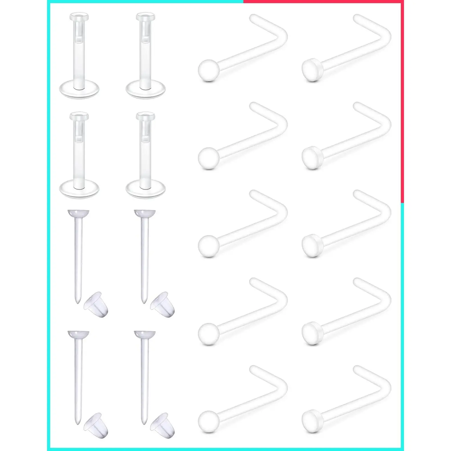 Clear Nose Studs & Nose Rings for Work, Surgery, Piercing - Plastic Retainers, Nose Ring Spacers, Septum Retainers, Clear Lip Rings, Plastic Earring Studs