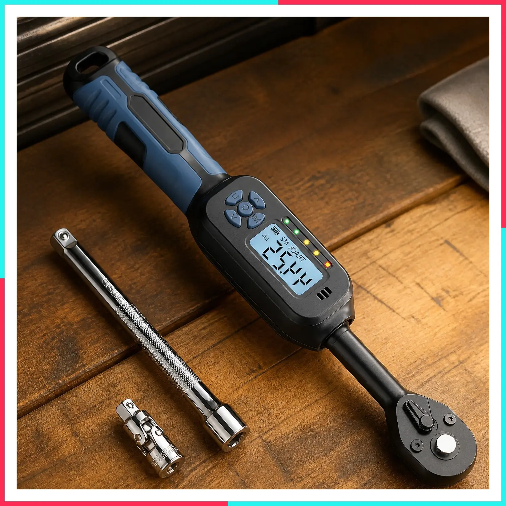 Digital Torque Wrench ±1% Average Test Accuracy 3/8 Drive 2.21-44.25 Ft.Lb with Buzzer & LED Flash Universal Joint & 6" Extension Bar for Bike Moto Car