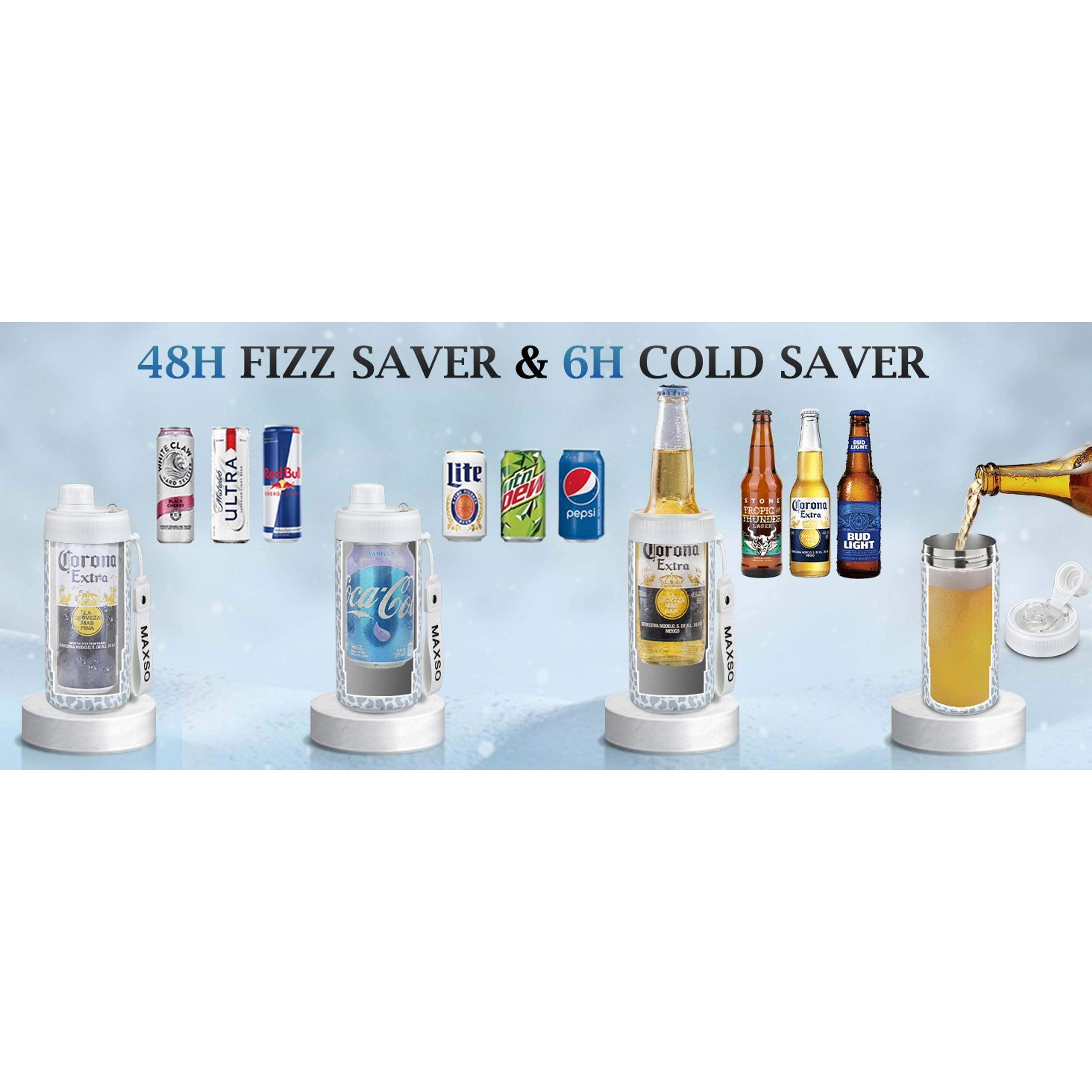 Sealed Can Cooler Fizz Lid Can Cover for 12 oz Regular, Slim Skinny Cans & As Thermal Bottle, 4-in-1 Insulated Vacuum Stainless Steel Carbonated Cold Drink Holder - Leopard