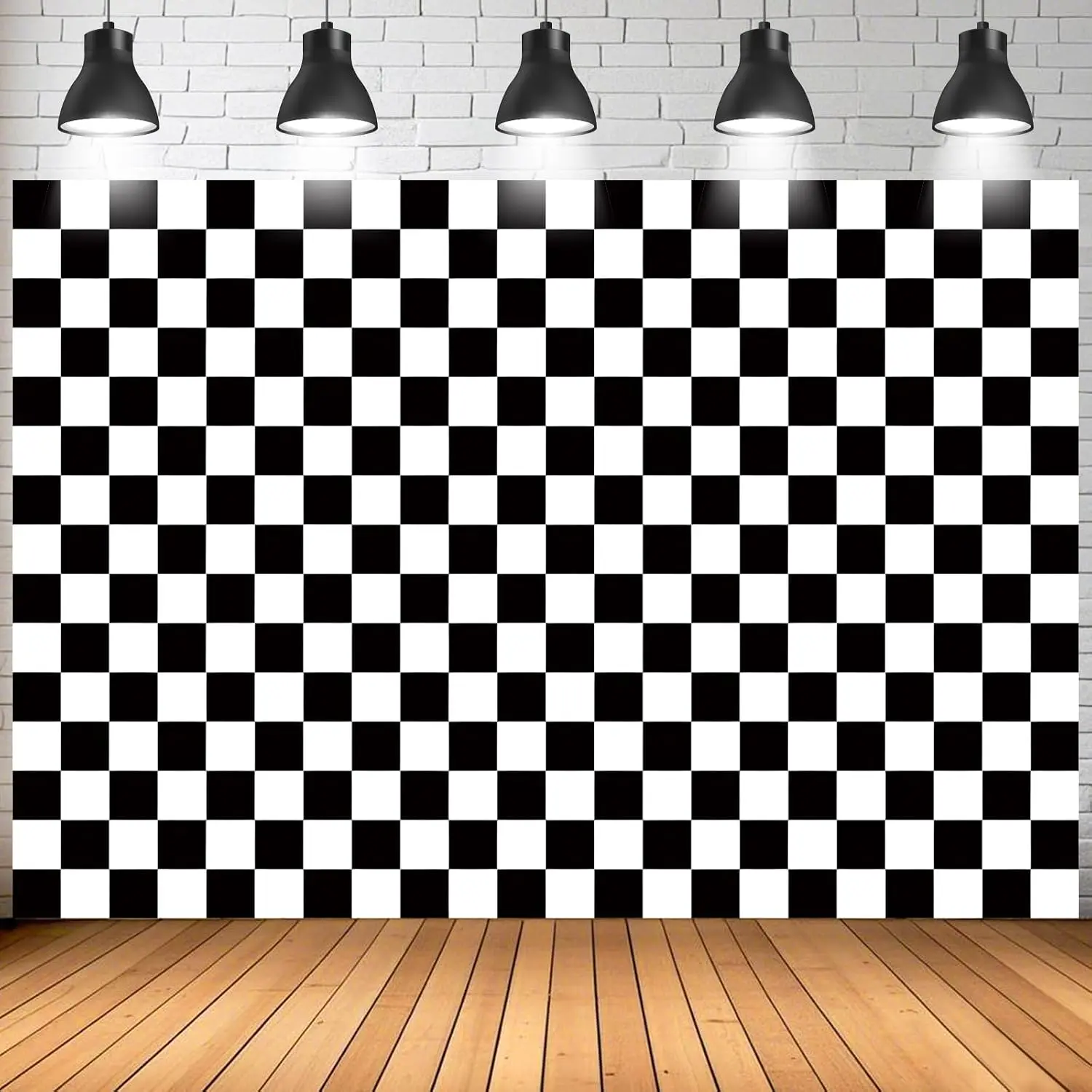 Black and White Checkered Background Backdrop, Racing Background Backdrop Chessboard Theme Photography Backdrops for Kids Birthday Party Baby Shower Race Car Theme Party Supplies (6 * 3.6 Ft)
