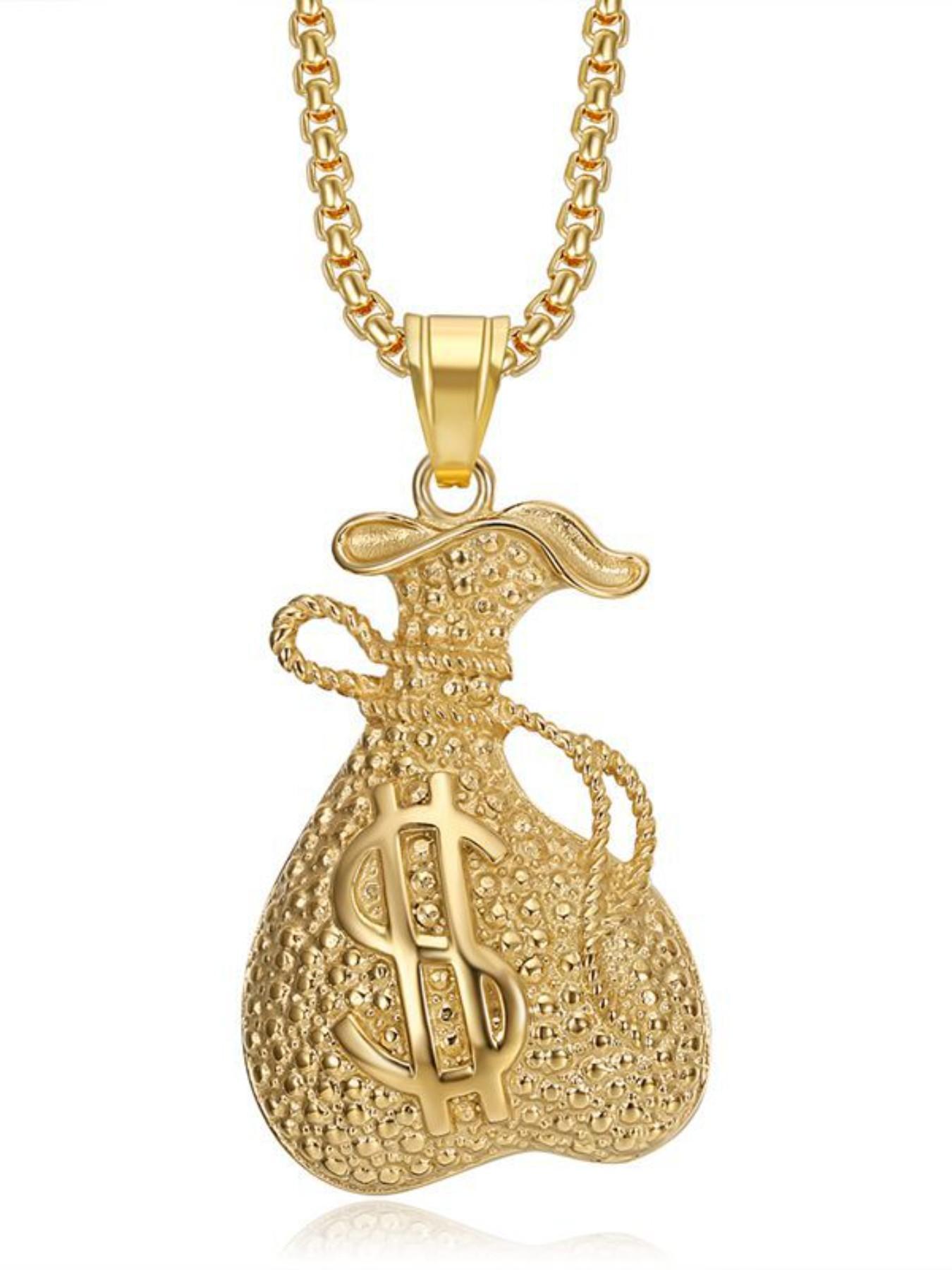 Stainless Steel Vacuum Plated Dollar Bill Pouch Pendant Necklace, Durable Money Bag Charm, Fashionable Accessory for Daily Use