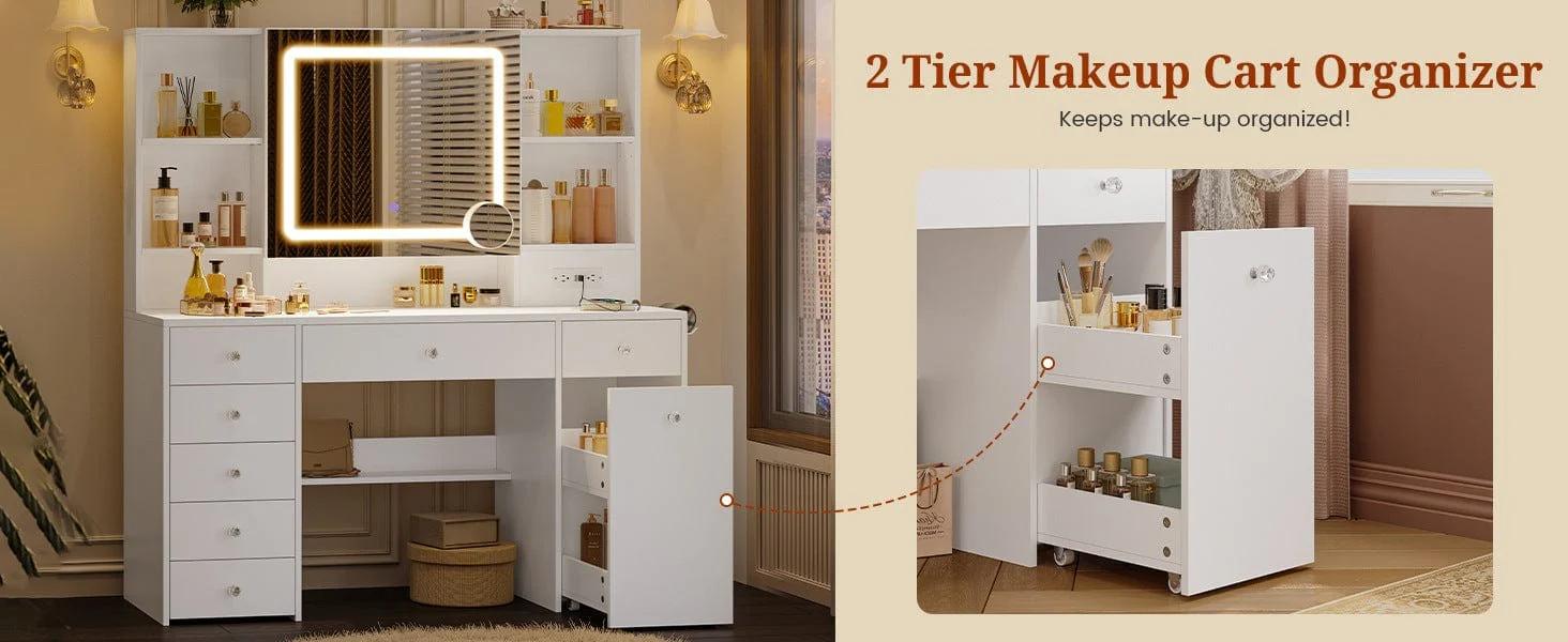 Sikaic 47.2 Inches Makeup Vanity with Pull-Out LED Mirror and Power Outlet White high quality